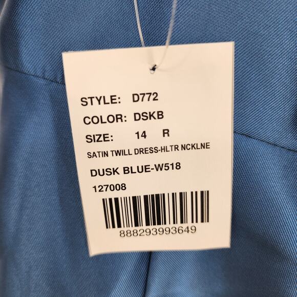 Alfred Sung D772 High Neck Cutout Satin Sleeveless Twill Dress Dusk Blue Size 14 - Picture 7 of 8